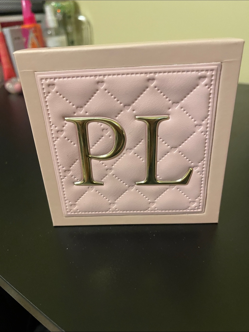 PL Monogram Quilted Pink Box with Gold Accents